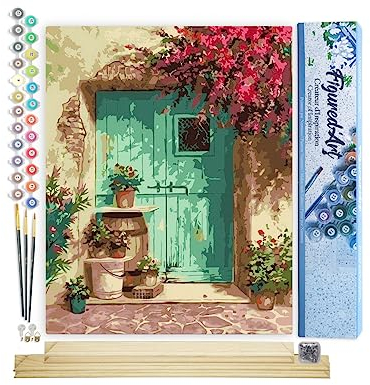 Figured'Art Peinture par Numéro Adulte Entrée fleurie - Activité Manuelle Kit de Loisir Créatif DIY Numéro d'Art Complet - 40x50cm avec châssis en bois à monter