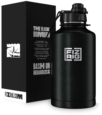 FIZRIG Stainless Steel Water Bottle | Sports Hydration Gym Jug | Double Wall Insulation | Extra Strong, Leak Proof | Flip Open 180º Locking Lid (1.8L)