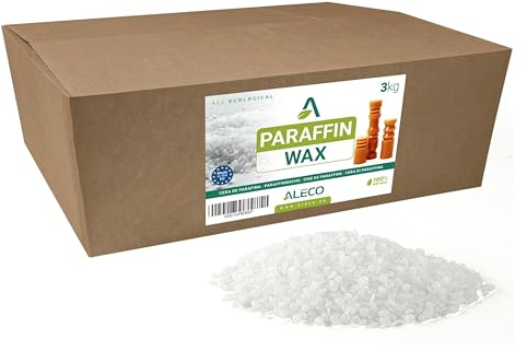 ALECO Cera de Parafina en Perlas 3KG. Para Velas, Moldeo e Inyección - Alto Punto de Fusión a 63-73ºC Mínimo Aceite, Acepta Máxima Fragancia.