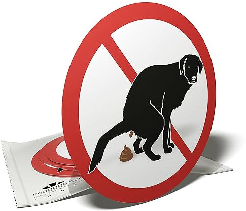 Autocollant interdiction de laisser les chiens faire caca à cet endroit - 6 stickers ronds - 9,5cm