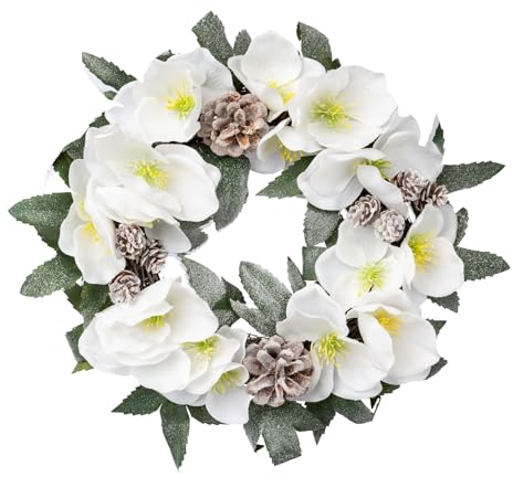 CREATIV green Christrosen-Kranz 32cm I Weihnachtskranz mit naturgetreuen Blüten & Zapfen I hochwertige Weihnachtskranz Deko mit Frost I Türschmuck Weihnachten ideal als Indoor Weihnachtsdeko