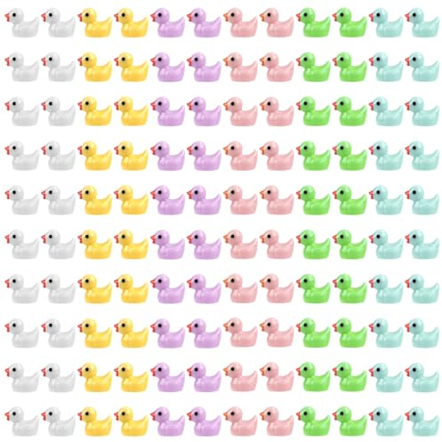 FIHODONE 120 Stück Mini Enten Bunten,Kleine Enten Resin,6 Farben Ente Minifiguren,Mini Badeenten Deko,Duck Mini Figuren für DIY Aquarium, Garten,Puppenhaus