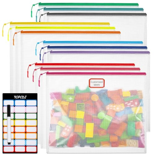12 x Netztaschen mit Reißverschluss, A4-Puzzle-Tasche zum Organisieren, Klassenzimmer, Must-Have-Aufbewahrungstasche, Dokumententaschen für Schule, Brettspiele und Bürobedarf