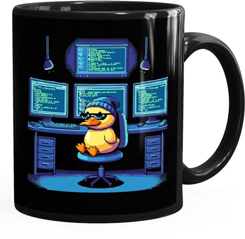 Moonworks® Kaffee-Tasse Quietsche-Entchen Rubber Duck Debugging Hacker Ente Geschenk Programmierer Informatiker schwarz standard