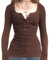 Womens Y2K Long Sleeve Ribbed Henley Top Lace Patchwork Striped Tight Fitted Fairy Grunge Vintage Casual Tees Shirts Clothes for Teens Girls (122801# Brown, S)