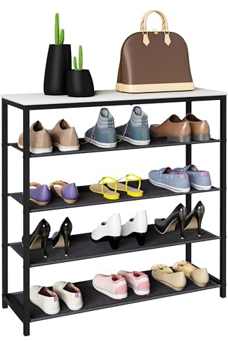VCM Schuhregal 90x30x87 cm 4 Fächer Metall Holzwerkstoff Flurmöbel | Offene Schuhablage - Flur oder Diele - Familien - für mehrere Paar Schuhe - mit stabiler Konstruktion