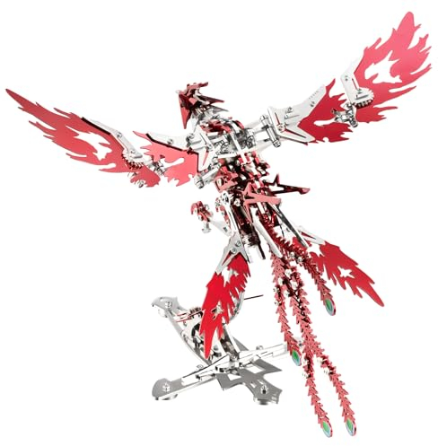 3D Puzzle Mechanischer Phönix Knobelspiele für Erwachsene Metallpuzzle Punk Puzzle 358 Teile Modellbau Modellbausatz Erwachsene Basteln (Rot)
