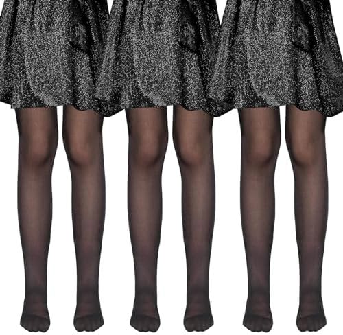 MK MATT KEELY 3 Paires Collant Fille 20 DEN Transparents Plaine Collants Fin Enfants pour Fête Ballet Danse Uniforme,Noir,5-6 Ans