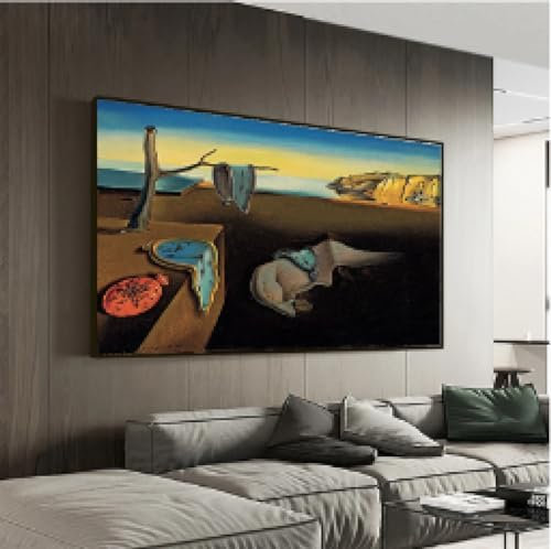 ZHMANLUCK Kunstdruck auf Leinwand, Wandkunst, Salvador Dali, The Persistence of Memory, Uhren, surreale Malerei, Raumdekoration, Poster, 96 x 160 cm (38 x 63 Zoll) mit schwarzem Rahmen
