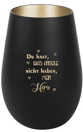 Der-Porzellan-Laden Windlicht mit Gravur Du hast was andere Nicht haben, Schwarz Gold, Teelichthalter aus Glas mit Spruch, Tischdeko modern