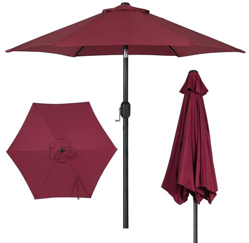 SDHYL - Sombrilla de jardín al aire libre, sombrilla para jardín, con manivela de techo de ventilación, protección UV para balcón, patio, terraza, piscina y playa, color rojo, rojo
