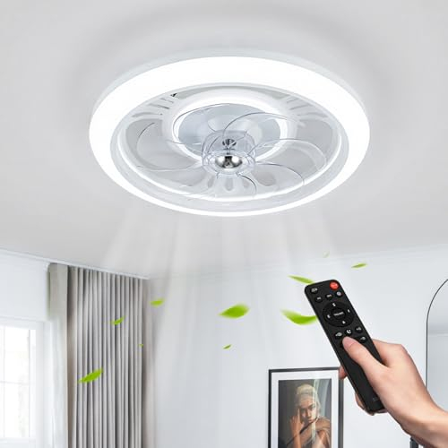 IZOWE Deckenventilator 48CM Deckenventilator mit Beleuchtung Leise Dimmbar Deckenventilatoren Umkehrbar 4 Windstärken Deckenventilator mit Licht 3 Lichtfarbe LED Deckenventilator mit Fernbedienung