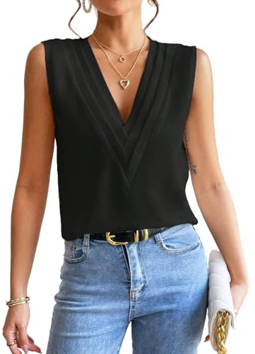 CADTARBAB Canotta da Donna in Raso Estate Senza Maniche Scollo a V Casual Tank Shirt Elegante Canottiera vestibilità Ampia Maglietta Tops (S)