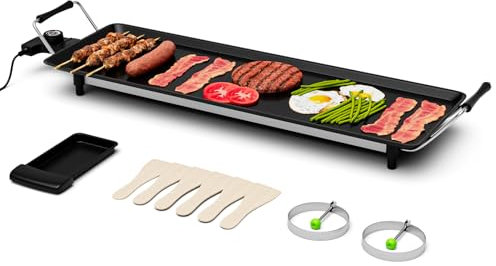 GiantexUK Teppanyaki Grill Table, 1800W Non-Stick Electric Barbecue Griddle with 6 Wooden Shovels and 2 Egg Rings, Adjustable Temperature Electric BBQ Hot Plate for Indoor Ourdoor (70 x 23 cm)