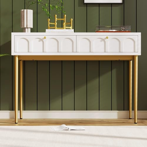 SUKY Schminktisch 76.5cm Höhe,Kommode mit 2 Schubladen Schlafzimmer Highboard Weiss Sideboard Schubladenkommode Kommode für Schlafzimmer, Creme-Weiß