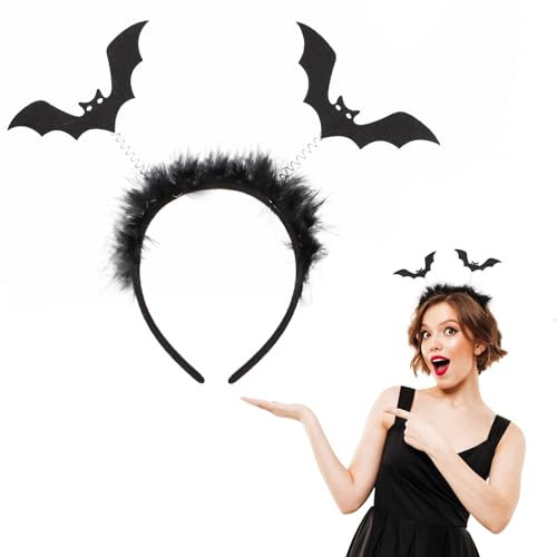 BETESSIN Bandeau d'Oreilles de Chauve-souris avec Casque Serre-tête Accessoire Halloween Carnaval Déguisement Costume Fête Cosplay Femme Fille