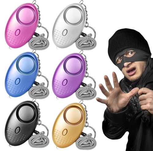 6 Stück Persönlicher Alarm, 130-135dB taschenalarm mit LED Licht Selbstverteidigungsalarm, Sicherheitsschlüsselanhänger (Lila+ Blau+Silber+ Gold+ Schwarz+Pink)