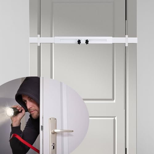 Dooricade Barre de porte de sécurité (Blanc – très résistante) Utilisation comme barre de sécurité de porte – Serrure de renfort de porte, protège la sécurité de l'ensemble de la porte – Convient aux