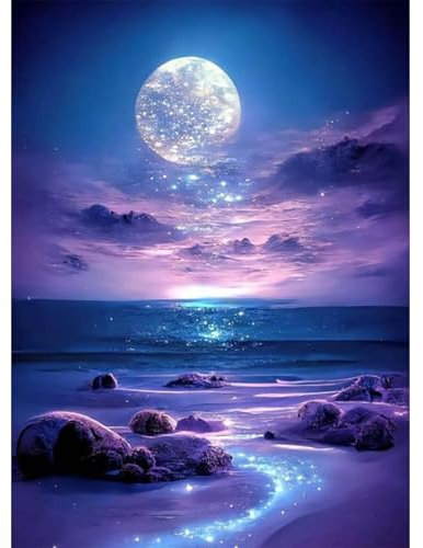 ZEELANNA Mond Diamant Painting für Erwachsene, 5D Meer Diamond Painting Bilder, Diamant Painting DIY Strass Bilder Diamant Kunst Kits, Runde Steine Diamant Painting für Home Dekor 30x40cm