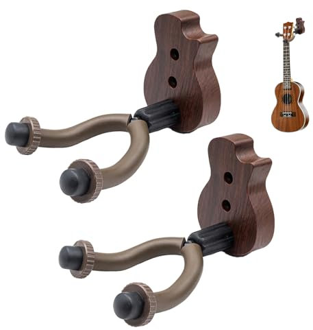 Pizsieat 2 Pièces Support Guitare Mural, Accroche Guitare Mural en Bois, Porte Guitare Mural avec Crochet Souple Réglable pour Basses, Acoustique Guitare, Banjo,électrique