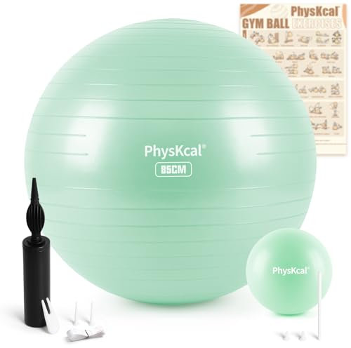PhysKcal 85cm Light Turquoise Dicker Gymnastikball und 23 cm Pilatesball Set, Anti Burst Gymnastikball, Anti-Rutsch-Sitzball, Balanceball, Yogaball für Zuhause, Fitnessstudio und Büro