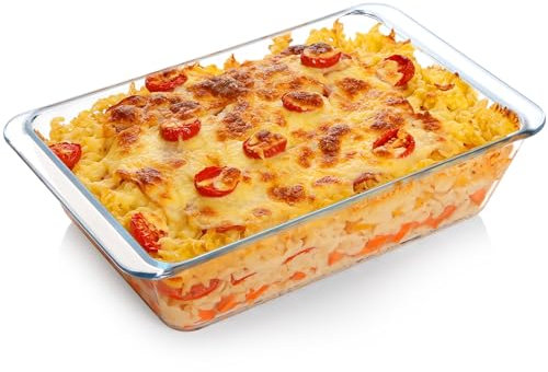 NUTRIUPS Deep Glass Baking Dish, Glass Oven Dish, Rectangular Glass Lasagne Dish, Oven Proof Clear Glass Roasting Dish (3.5L)