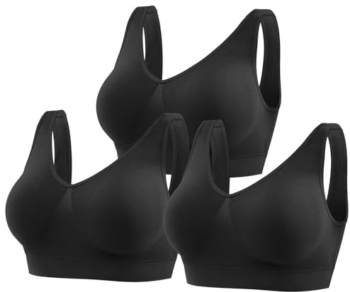 YUTYTH Comfort Bra Women Sports Bras, Wirefree Crop Top for with Removable Pads for Women Sleep Yoga Daily Wear(Black with 3 Pack-M)