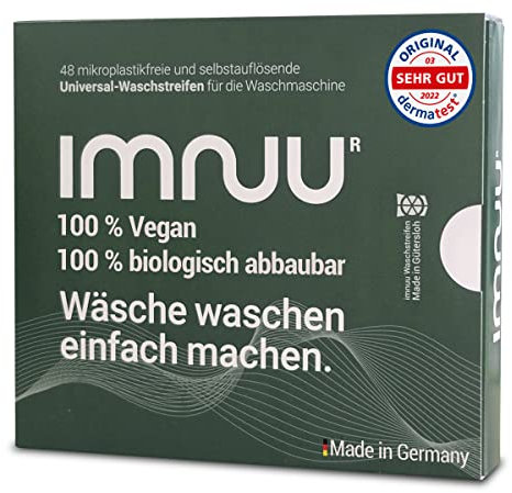 Imnuu Universal Waschmittel Blätter - Natürliche Waschblätter für Bunte, Dunkle & Weiße Wäsche - Für Empfindliche Textilien Geeignet - Vegan, Ohne Mikroplastik - Made in Germany - 144 Stück