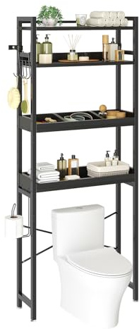 Dripex Toilettenregal mit 4 Ebenen, Badezimmer Organizer über die Toilette, Waschmaschinenregal Höhenverstellbare Einlegeböden (Schwarz)