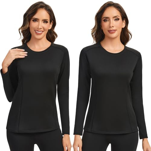 AMZSPORT Damen Thermo Langarmshirt Slim Fit Winter Warm Unterwäsche Funktionsshirt Basic Oberteil Thermounterwäsche Langarm