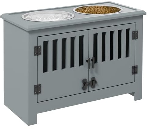PawHut Erhöhter Hundenapf Futternapf mit Ständer Wassernapf 2 x 2L Edelstahlnäpfen Futterstation für extra große Hunde, Grau