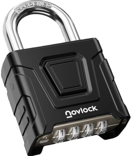 NOVLOCK Lucchetto con combinazione per esterni – impermeabile con arco da 8 mm resistente al taglio – per cancelli, recinzioni, casette da giardino, depositi, armadietti e armadi – 1 pezzo, nero