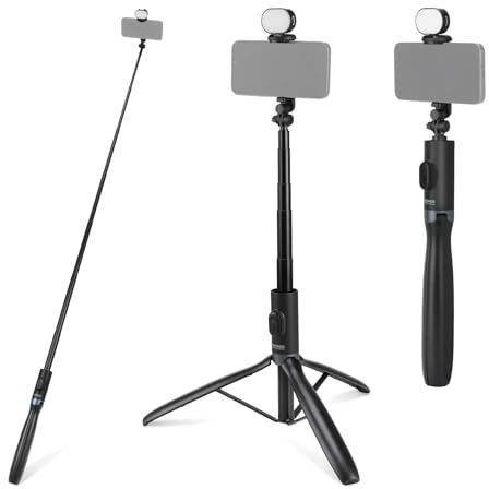NEEWER ENTRY LEVEL VERSION Selfie Stick Tripod with Light & Remote Compatible with iPhone Samsung Android, 67 Extendable Portable Travel Cell Phone Holder Stand for Video Recording Filming, PA987