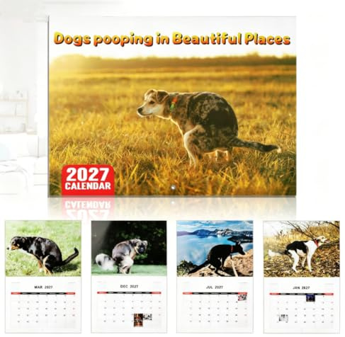 Hunde Kalender 2027, Pooping Dogs Calendar, Hunde die an schönen Orten Kacken, 2027 Hündchen Wandkalender Lustiger Hündchen Wandkalender