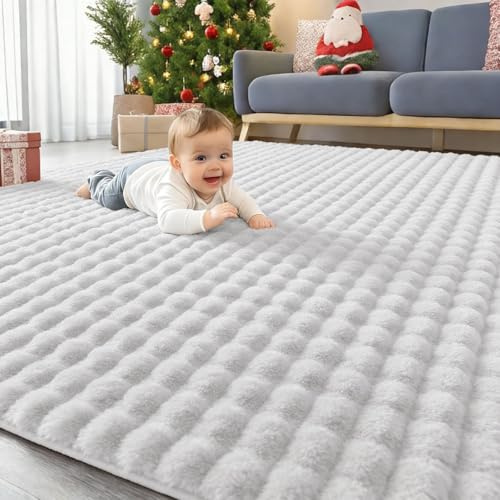 Homaxy 3D Bubble Waschbar Groß Teppich Wohnzimmer 160x220 cm, Grau | Antirutsch Waschbar Teppich, Weich Flauschig Teppiche fürs Kinderzimmer, Schlafzimmer