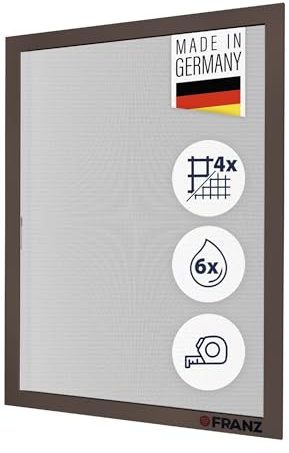 Fliegengitter nach Maß für Fenster – Insektenschutz Spannrahmen, vormontiert, ohne Bohren, maßgefertigt, Aluminium-Profile, Profiqualität, Made in Germany (Sepiabraun, 90 x 60 cm)