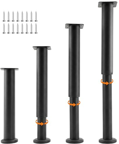 ERMWALR 4 Pièces Pied de Meuble,Pied de Meuble Reglable 25-42cm,Sommier à Lattes Central Robuste en Métal Noir avec Vis La Base Épaissi Convient pour Canapés,Chaises, Armoires,Tables