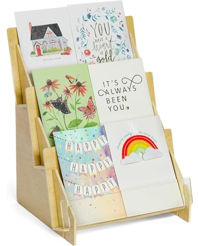 Peiaw Holz Prospekthalter & Zeitschriftensammler Multifunktionaler Schreibtischorganizer mit Fächern für Büro,Wohnzimmer Robustes Holzregal für Grußkarten,Flyer & Magazinen (24,5x22,7x33,5cm)