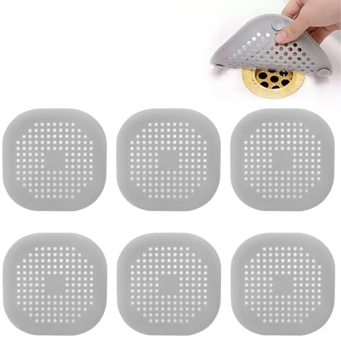 GUOYOU 6 Pcs Protezione per Scarico in Silicone, Filtro per Lavello da Cucina con Ventosa 14 * 14CM Filtro Doccia Capelli Filtro Lavandino Bagno per Doccia, Cucina, Bagno(Grigio) | 14 x 14 cm, protezione per scarico della doccia, con ventosa, per bagno, lavello della cucina e lavandino (grigio)