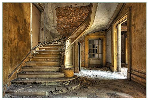 Wallario Küchenrückwand selbstklebend 90 x 60 cm, Motiv: Massive Steintreppe in herrenlosem Haus | Spritzschutz abwischbar & pflegeleicht