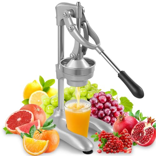Manual Juicer Heavy Duty, Cast Iron Juicer,Stainless Steel Hand Citrus Juicer with 9CM Filter, Orange Lemon Squeezer Press, Aluminum Alloy Fruit Press for Orange Lemon Lime Grapefruit Pomegranate-Gray