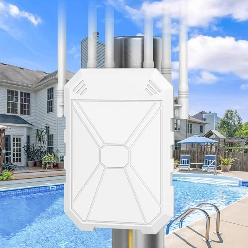 AC1200 Repeteur WiFi Puissant Exterieur, 5GHz & 2.4GHz Amplificateur WiFi Exterieur Point D'accès WiFi avec 6 Antennes, IP67 RéSistant Aux IntempéRies, with PoE, Convient Patio, pour Le Jardin,Garage