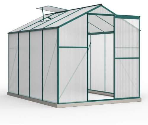 Serra in alluminio con fondamenta, 4,75 m², 190 x 253 cm, con lucernario e porta scorrevole, pannelli alveolari in policarbonato, resistente all'inverno, per giardino e terrazza