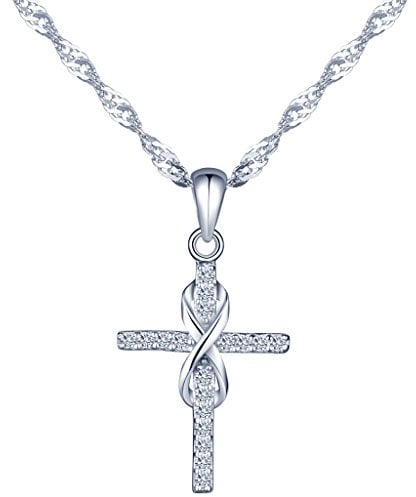 Yumilok Damen Halskette mit Kreuz Anhänger Basic Religion in 925 Sterling Silber Unendlichkeit Damen Kette Zirkonia 45 cm lang für Damen Herren