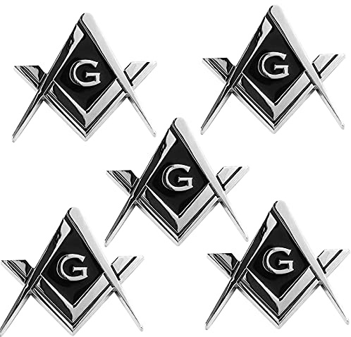 Creatrill 5 Pack 2.75 Chrome Plated Masonic Car Emblem Mason Square and Compasses Auto Truck Motorcycle Decal Gift Accessories