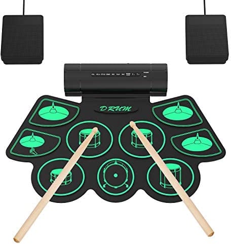 Batteria Elettronica Drum Set 9 Padiglioni Batteria Elettrica, Altoparlante Integrato, Bacchette in Legno e Pedali, Roll Up Tamburo per Bambini, Adulti, Natale, Compleanno