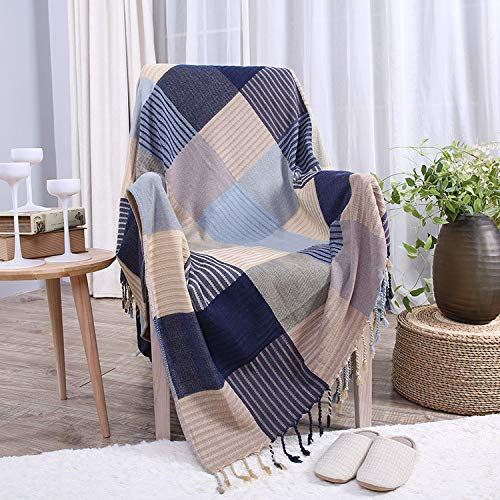 Plaid Decke Für Stuhl Sofa Überwurf American Village Style Chenille Plus Baumwolle Verdickt Sessel Bezug Dekorative Couch Reisedecke Multifunktions Tapisserie Teppich Wohnkultur,Blue-150x190cm