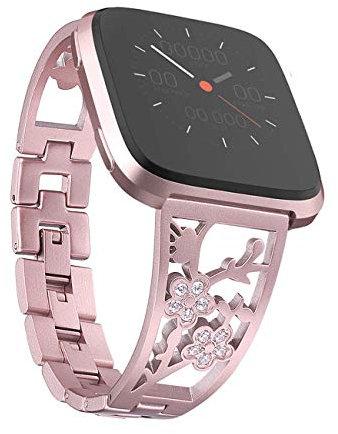 Mtozon Edelstahl-Armbänder, kompatibel mit Fitbit Versa 2/Versa Lite/Versa für Frauen, luxuriöses Bling-Armband mit Strass-Metallarmbändern, Silber, Roségold, Schwarz
