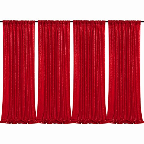 Pailletten-Hintergrundvorhänge, Rot, 4 Stück, 0,6 x 2,4 m, glitzernder schimmernder Stoff
