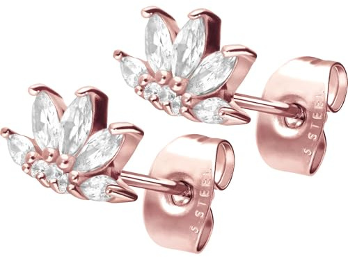 FILANGO Chirurgenstahl Ohrstecker LOTUSBLÜTE + KRISTALLE - Roségoldfarben, Schwarz, Goldfarben, Silberfarben